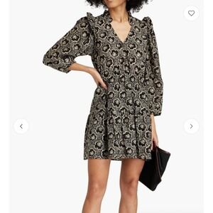 Ba&sh Grazie Mini Dress Floral Puff Sleeve Boho Retro Abstract Print Midi M 6